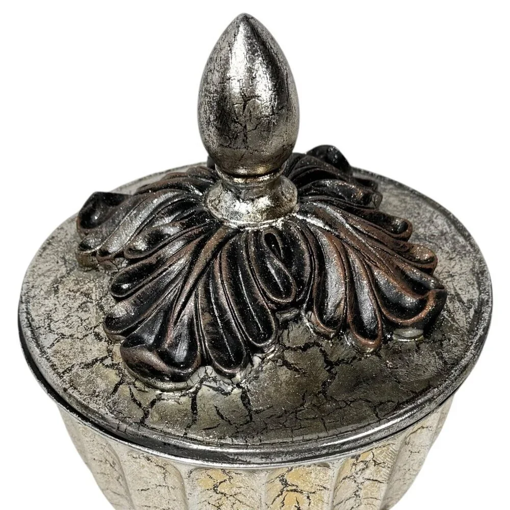 NEW Decorative Vase With Lid Silver Textured 4 Legged Ornate Vintage Style 12 x7